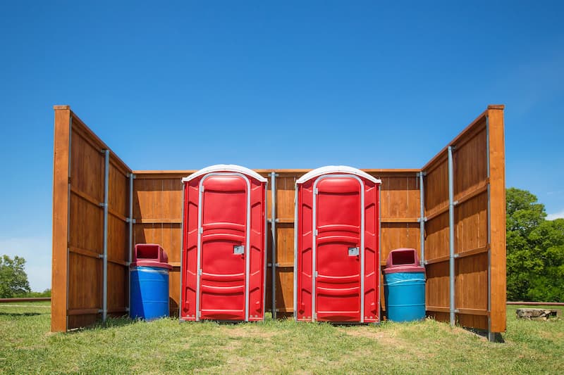 Short-term porta potty units staged for delivery in Goshen, Indiana